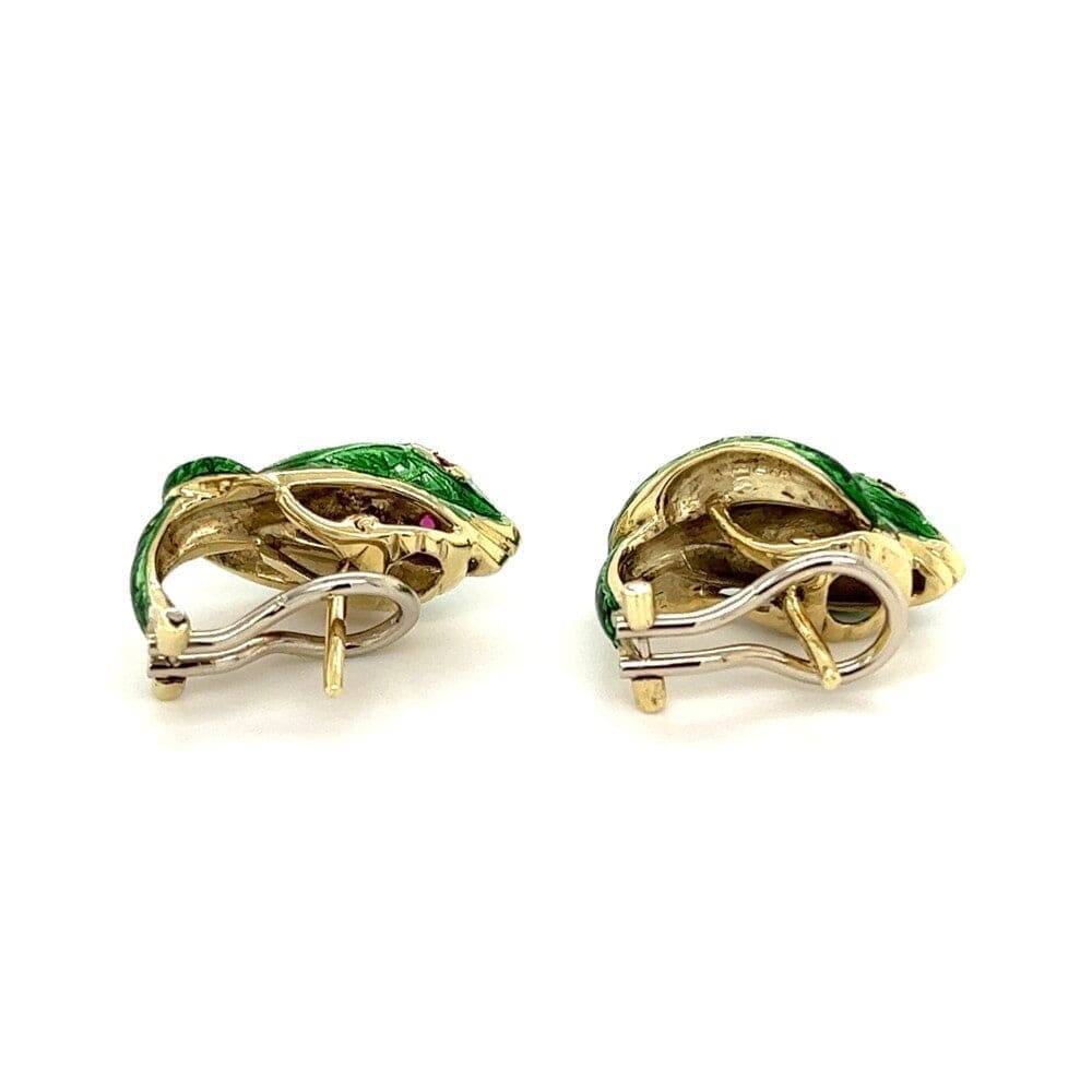 14K YG VICTOR MAYER Green Enamel Serpent Earrings w/Ruby Eyes 9.0g at Regard Jewelry in Austin, - Regard Jewelry