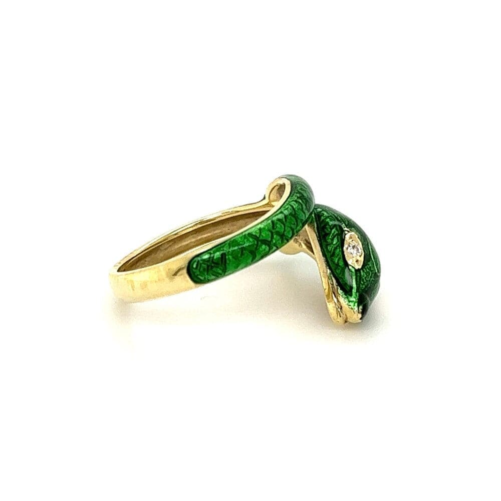 14K YG VICTOR MAYER Green Enamel Serpent Ring .02tcw Diamond Eyes 6.0g at Regard Jewelry in Austin, - Regard Jewelry
