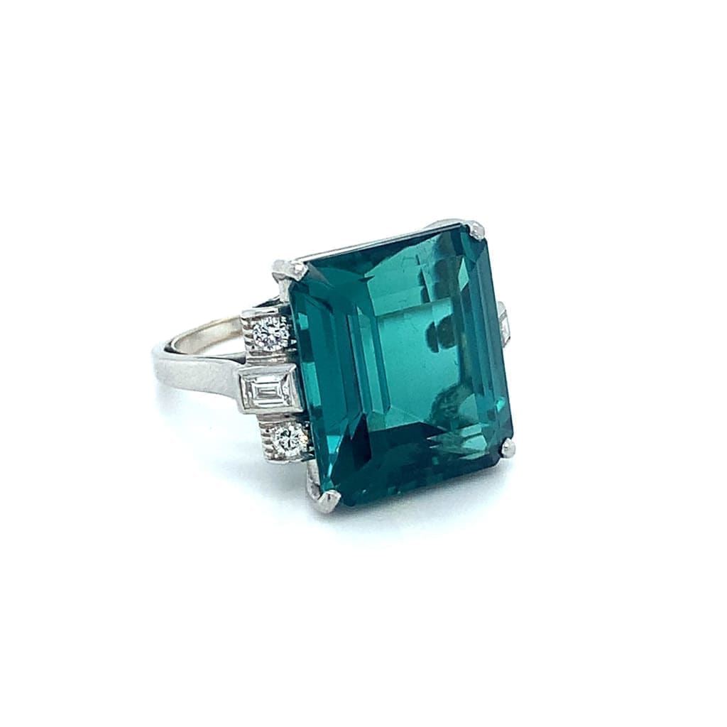 4.345TCW Indicolite Blue Tourmaline Diamond Halo Split Shank 14k white gold  ring | eBay