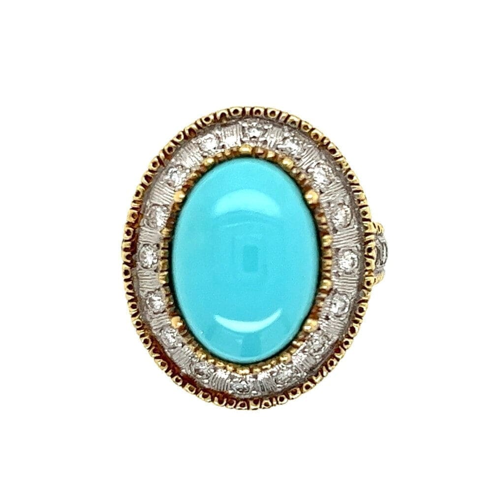 18K 2tone Persian Turquoise & .46tcw Diamond Halo Ring 13.3g at Regard Jewelry in Austin, Texas - Regard Jewelry