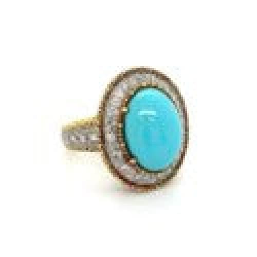 18K 2tone Persian Turquoise & .46tcw Diamond Halo Ring 13.3g at Regard Jewelry in Austin, Texas - Regard Jewelry
