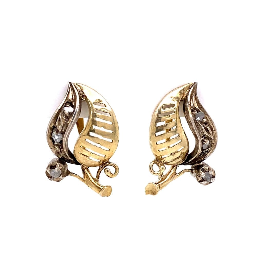18K and Silver Leaf Earring with Diamonds at Regard Jewelry in Austin, Texas - Regard Jewelry
