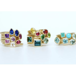 18k Matte Yellow Gold Yumdrop Ring Set with a Fine Quality Blue Zircon by Kimberly Collins Colored - Regard Jewelry