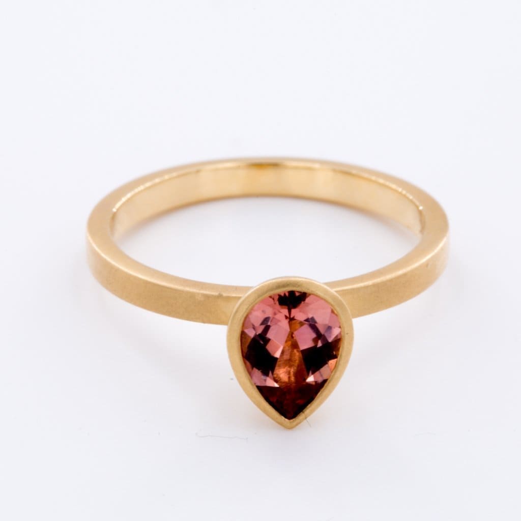 18k Matte Yellow Gold Yumdrop Ring with a Pear Shape Peach Tourmaline by Kimberly Collins Colored - Regard Jewelry