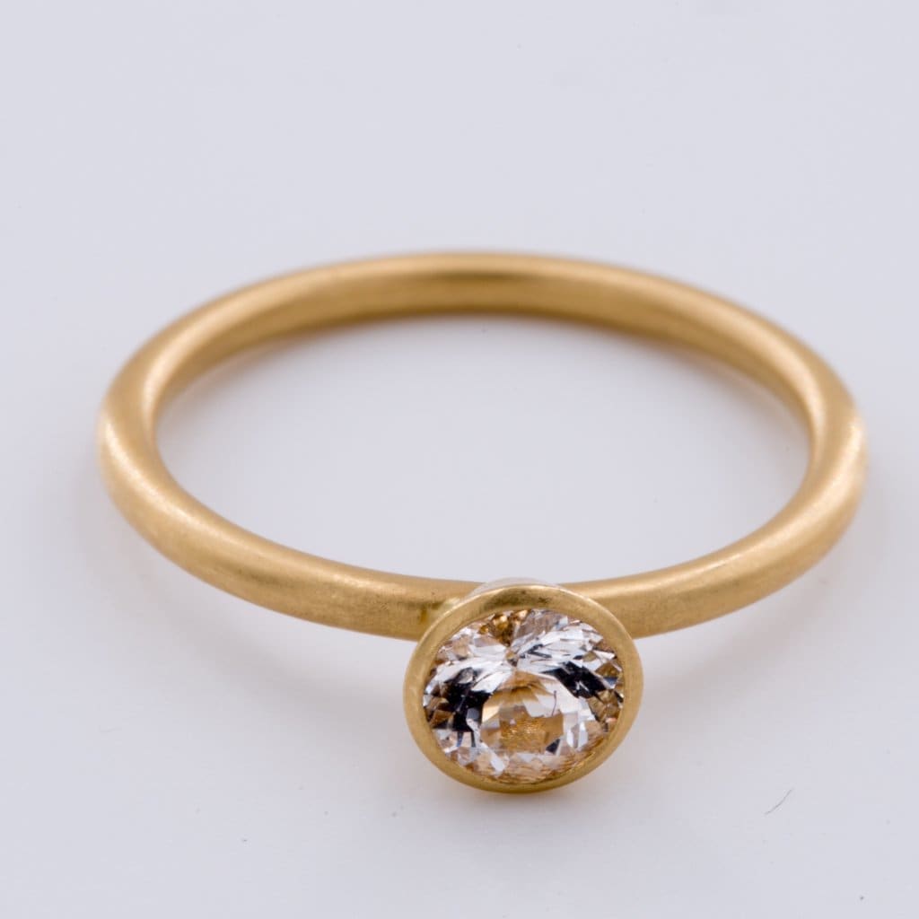 18k Matte Yellow Gold Yumdrop Ring with a Round Morganite by Kimberly Collins Colored Gems at Regard - Regard Jewelry