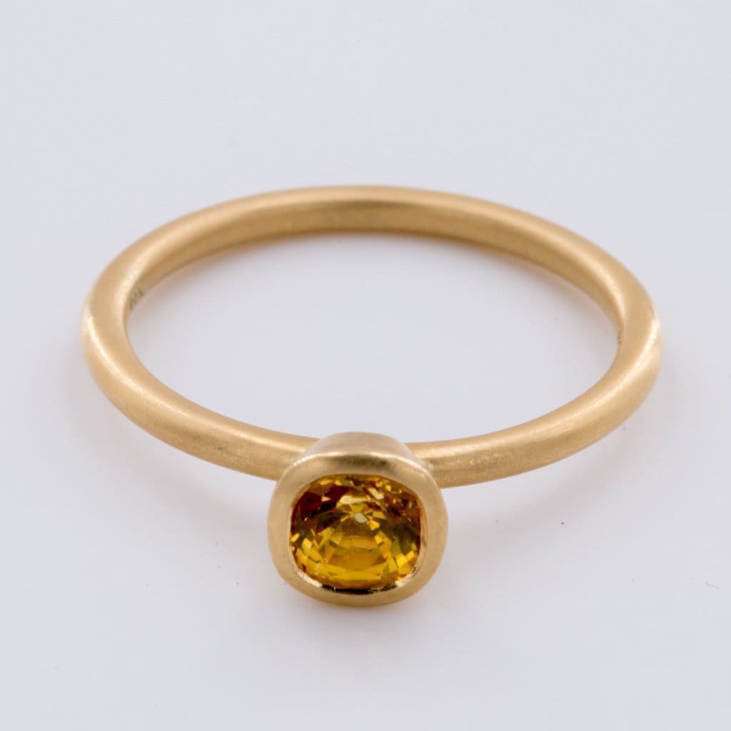 18k Matte Yellow Gold Yumdrop Ring with Cushion Cut Yellow Sapphire by Kimberly Collins Colored Gems - Regard Jewelry