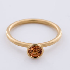 18k Matte Yellow Gold Yumdrop Ring with Round Orange Sapphire by Kimberly Collins Colored Gems at - Regard Jewelry