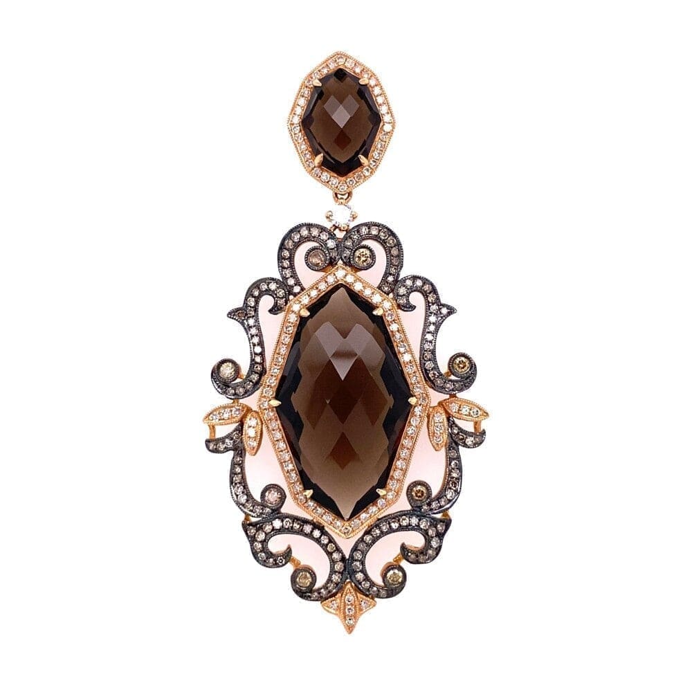 18K RG 19.77ct Fancy Smokey Quartz & 1.33tcw Diamond Pendant 13.5g, 2.5" at Regard Jewelry in - Regard Jewelry