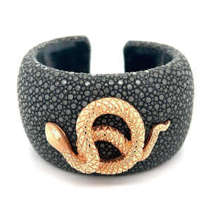 18K RG Serpent On Stingray Cuff Diamond Eyes .02tcw 66.7g, at Regard Jewelry in Austin, Texas - Regard Jewelry