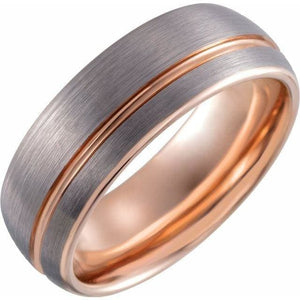 18K Rose Gold PVD Tungsten 8 mm Grooved Band with Satin Finish at Regard Jewelry in Austin, Texas - Regard Jewelry