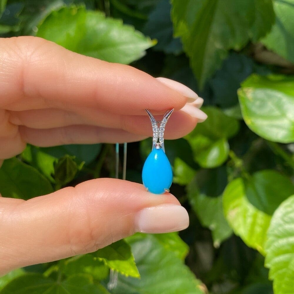18K WG 3.92ct Pear Turquoise & .07tcw Diamond Pendant 4.6g, 17" at Regard Jewelry in Austin, Texas - Regard Jewelry