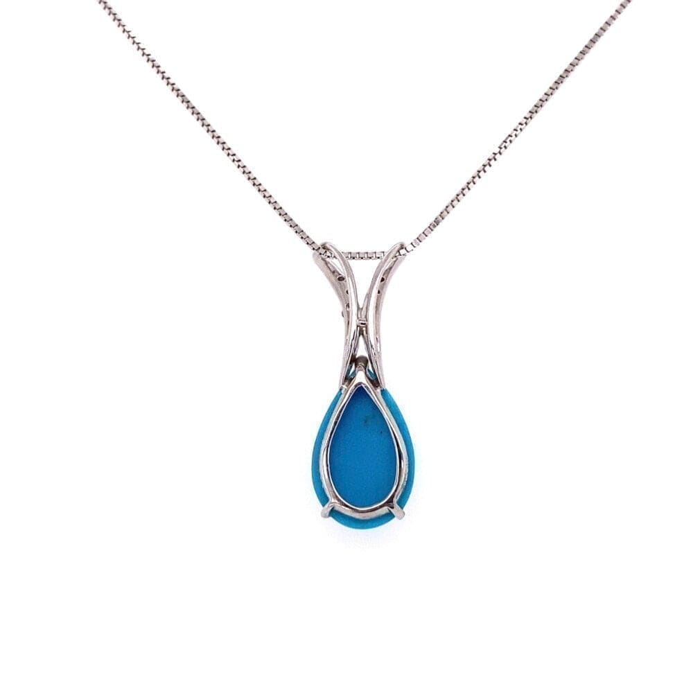 18K WG 3.92ct Pear Turquoise & .07tcw Diamond Pendant 4.6g, 17" at Regard Jewelry in Austin, Texas - Regard Jewelry