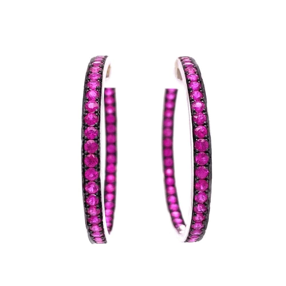 18K WG Inside Out Pink Sapphire Hoops 16.4g, 3.7mm x 1.6" at Regard Jewelry in Austin, Texas - Regard Jewelry