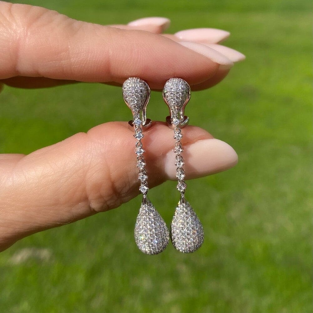 18K WG Pave Drop 1.80tcw Diamond Earrings 8.2g, 1.75" at Regard Jewelry in Austin, Texas - Regard Jewelry