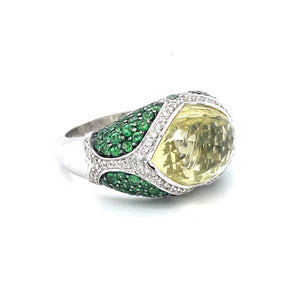 18k White Gold Ring With Lemon Quartz Center stone and Tsavorite Garnet Accent Stones at Regard - Regard Jewelry