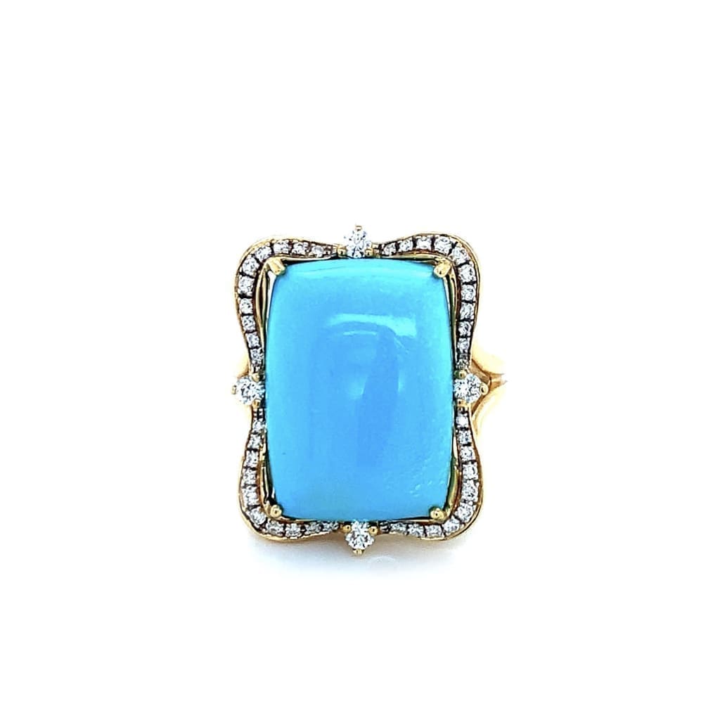 18K YELLOW GOLD WITH 13.16CT TURQUOISE RING AND DIAMONDS IN AUSTIN, TX. - Regard Jewelry
