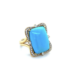 18K YELLOW GOLD WITH 13.16CT TURQUOISE RING AND DIAMONDS IN AUSTIN, TX. - Regard Jewelry