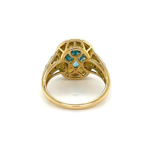 18k YG 3.76 ct Antique Cushion Blue Zircon Ring with Accent Diamonds at Regard Jewelry in Austin, Texas - Regard Jewelry