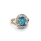 18k YG 3.76 ct Antique Cushion Blue Zircon Ring with Accent Diamonds at Regard Jewelry in Austin, Texas - Regard Jewelry