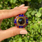 18K YG Cabochon Rhodolite Garnet, Blue & Red Enamel Clip Earrings at Regard Jewelry in Austin, Texas - Regard Jewelry