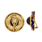 18K YG Cabochon Rhodolite Garnet, Blue & Red Enamel Clip Earrings at Regard Jewelry in Austin, Texas - Regard Jewelry
