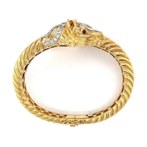 18K YG Double Horse Head Bypass Bracelet 80.6g, .80tcw Diamonds at Regard Jewelry in Austin, Texas - Regard Jewelry