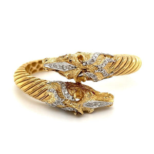 18K YG Double Horse Head Bypass Bracelet 80.6g, .80tcw Diamonds at Regard Jewelry in Austin, Texas - Regard Jewelry