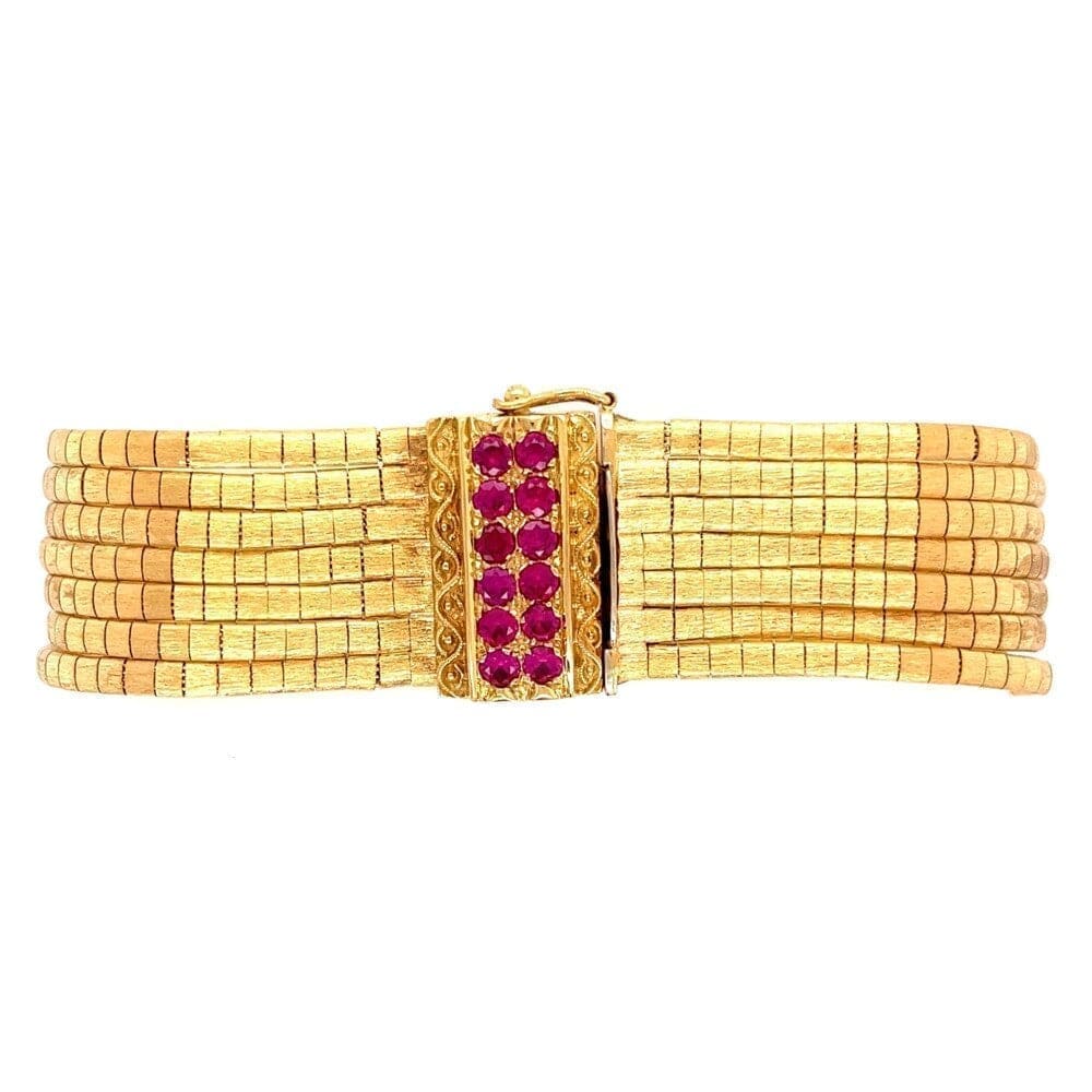 18K YG Stunning 7 Row Satin Gold Bracelet 47.8g, 1x8" at Regard Jewelry in Austin, Texas - Regard Jewelry