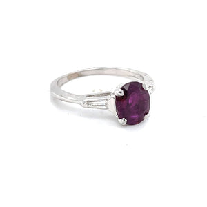 2 Carat Oval Ruby Set With 2 Diamond Baguettes in a 14k White Gold Ring at Regard Jewelry in Austin, - Regard Jewelry