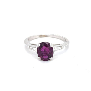 2 Carat Oval Ruby Set With 2 Diamond Baguettes in a 14k White Gold Ring at Regard Jewelry in Austin, - Regard Jewelry