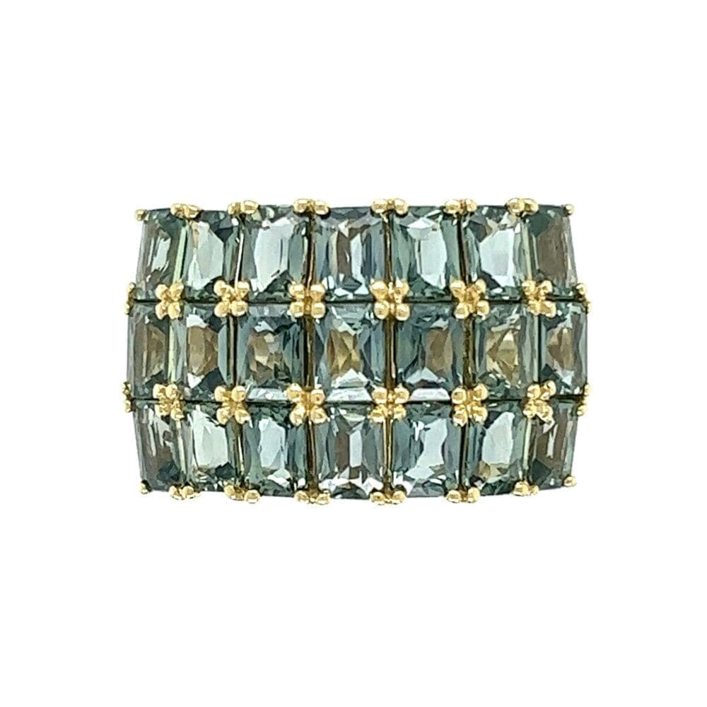 3 Row Green Blue 5.40tcw Emerald Cut Sapphire Band Ring at Regard Jewelry in Austin, Texas - Regard Jewelry