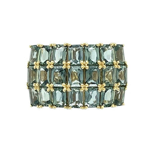 3 Row Green Blue 5.40tcw Emerald Cut Sapphire Band Ring at Regard Jewelry in Austin, Texas - Regard Jewelry