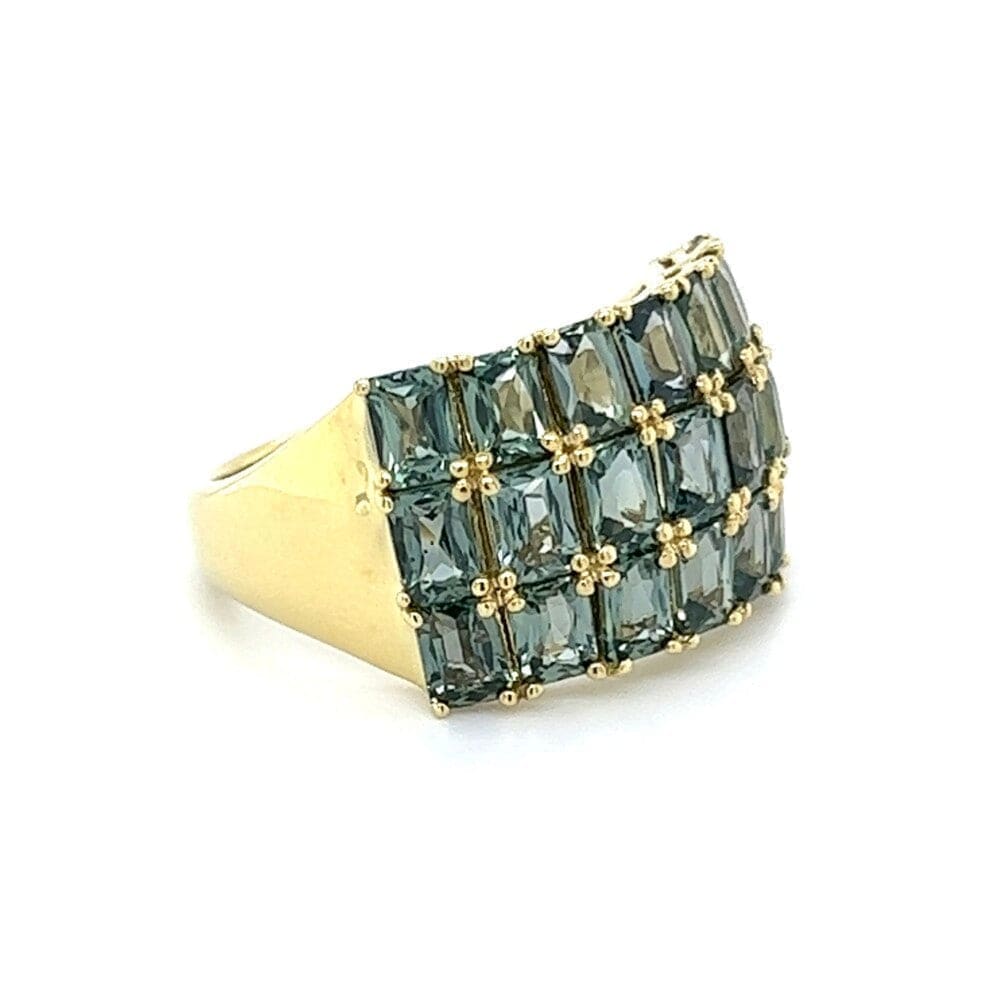 3 Row Green Blue 5.40tcw Emerald Cut Sapphire Band Ring at Regard Jewelry in Austin, Texas - Regard Jewelry