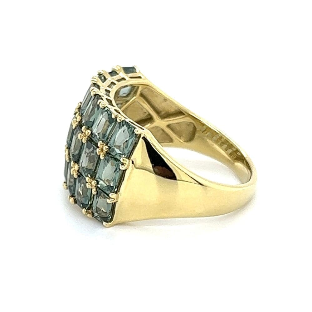 3 Row Green Blue 5.40tcw Emerald Cut Sapphire Band Ring at Regard Jewelry in Austin, Texas - Regard Jewelry