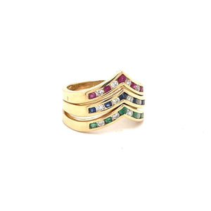 3 Stackable V Shape Rings with Diamonds, Rubies, Emeralds and Sapphires at Regard Jewelry in Austin, - Regard Jewelry