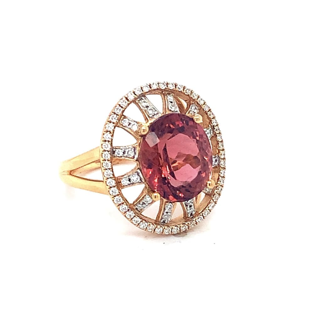 4.12CT PEACH TOURMALINE RING SET IN 18K YELLOW GOLD AT REGARD JEWELRY IN AUSTIN, TX. - Regard Jewelry