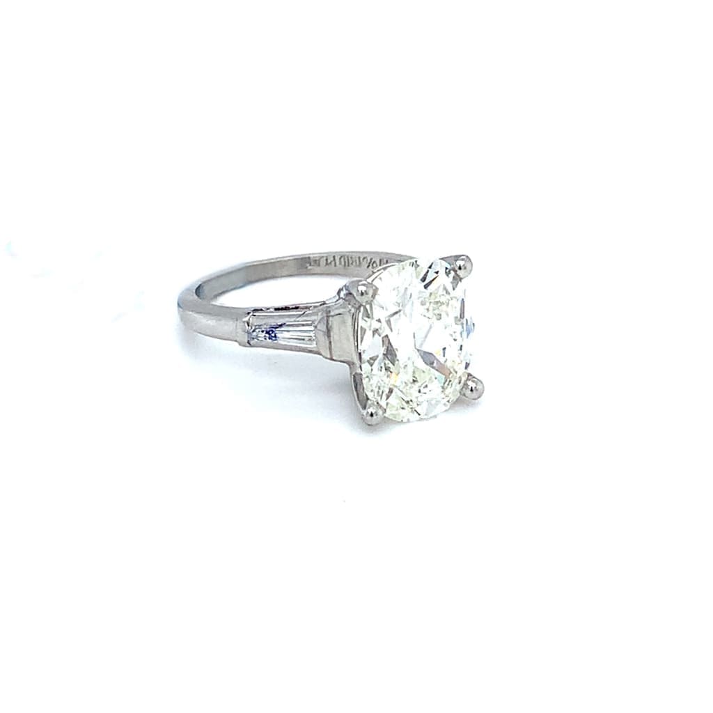 4.15CT CUSHION DIAMOND RING WITH BAGUETTE DIAMONDS - Regard Jewelry