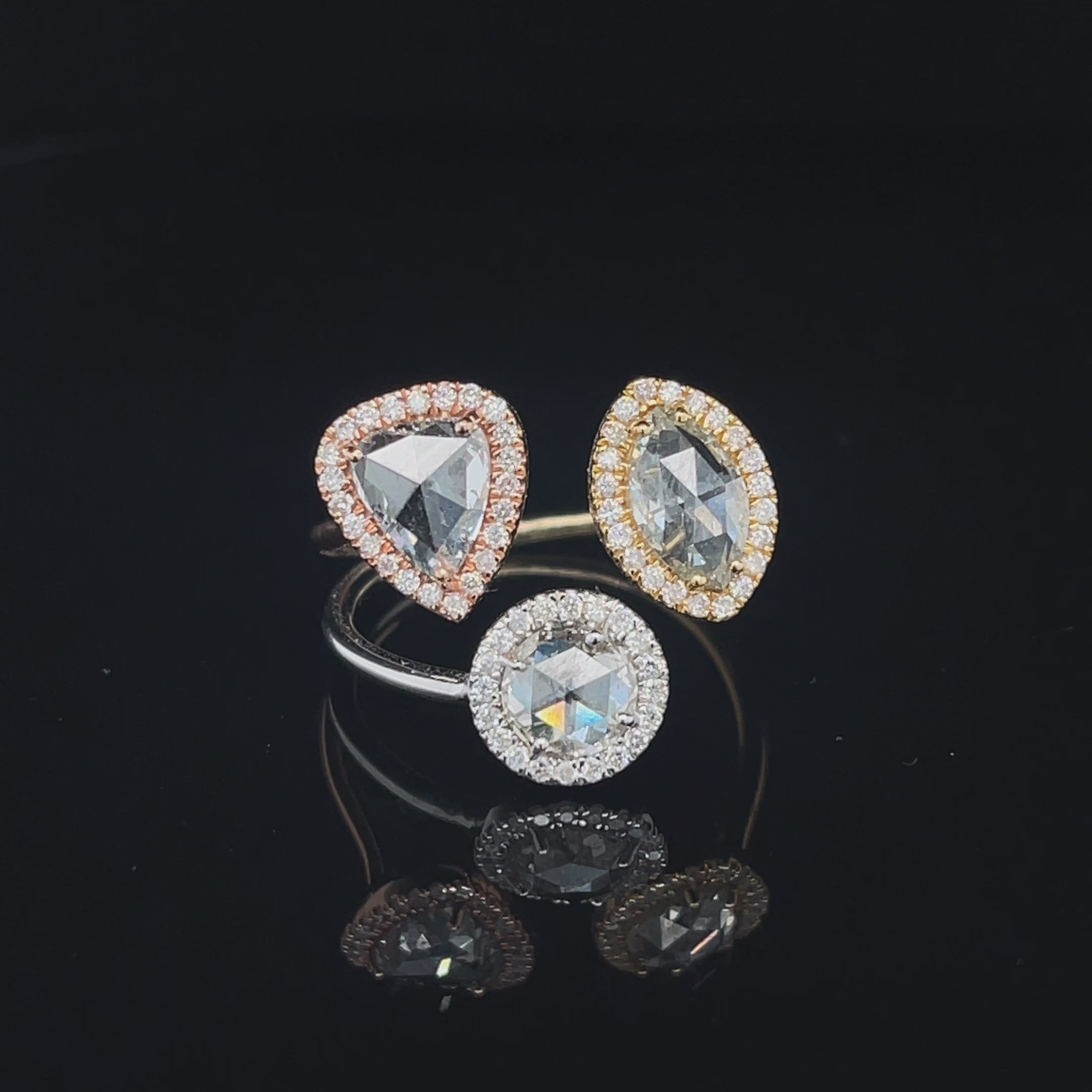 Three Stone Rose Cut Diamond Ring at Regard Jewelry in Austin, TX