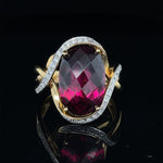 Load image into Gallery viewer, 8.52 CT RHODOLITE GARNET WITH .14 CTTW OF ACCENT DIAMONDS SET IN AN 1K YELLOW GOLD RING AT REGARD - Regard Jewelry
