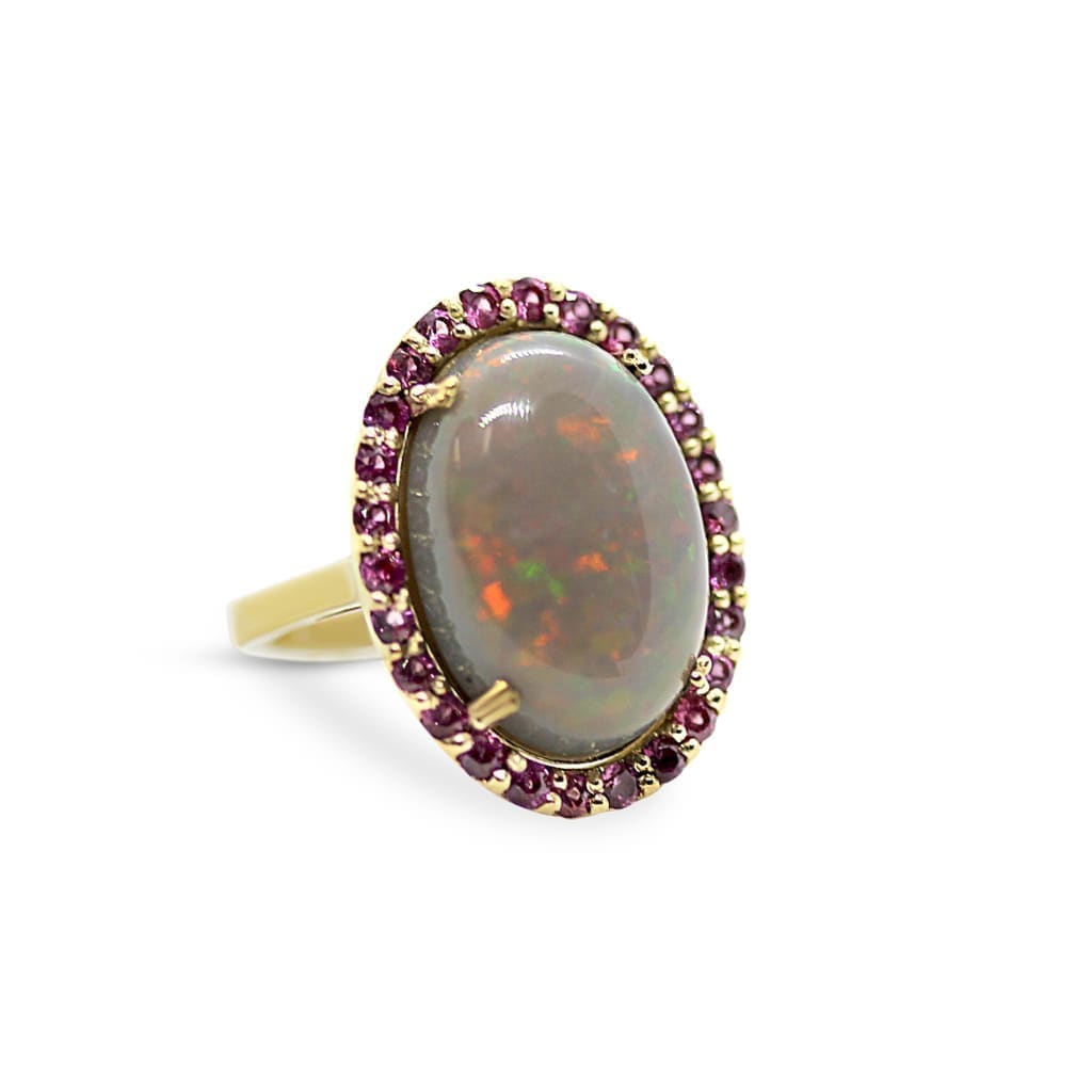 8ct Opal with Sapphire Halo Ring at Regard Jewelry in Austin, TX - Regard Jewelry