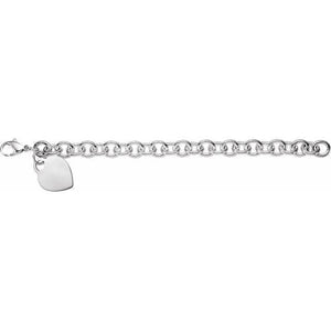 9.75 mm Sterling Silver Charm Cable Bracelet with Lightweight Heart at Regard Jewelry in Austin, - Regard Jewelry