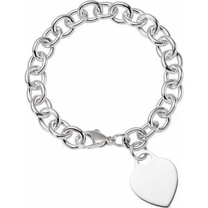 9.75 mm Sterling Silver Charm Cable Bracelet with Lightweight Heart at Regard Jewelry in Austin, - Regard Jewelry
