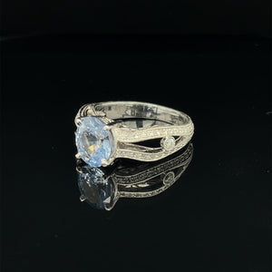 Amazing Oval 1.28 ct Blue Sapphire Set in a 18k white gold Ring with .33 cttw Accent Diamonds at - Regard Jewelry