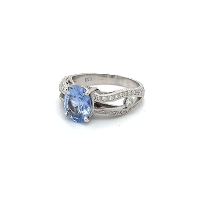 Amazing Oval 1.28 ct Blue Sapphire Set in a 18k white gold Ring with .33 cttw Accent Diamonds at - Regard Jewelry