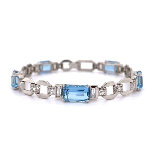 Aquamarine Bracelet | March Birthstone | 9 Carat Oval Shape Aquamarine and Diamond  Bracelet In 14 Karat White Gold