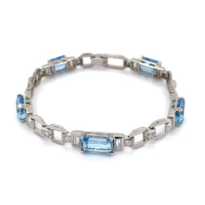 Art Deco 5 Aquamarine & Diamond Bracelet 21.5g, 7" at Regard Jewelry in Austin, Texas - Regard Jewelry