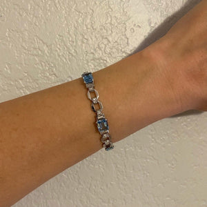 Art Deco 5 Aquamarine & Diamond Bracelet 21.5g, 7" at Regard Jewelry in Austin, Texas - Regard Jewelry