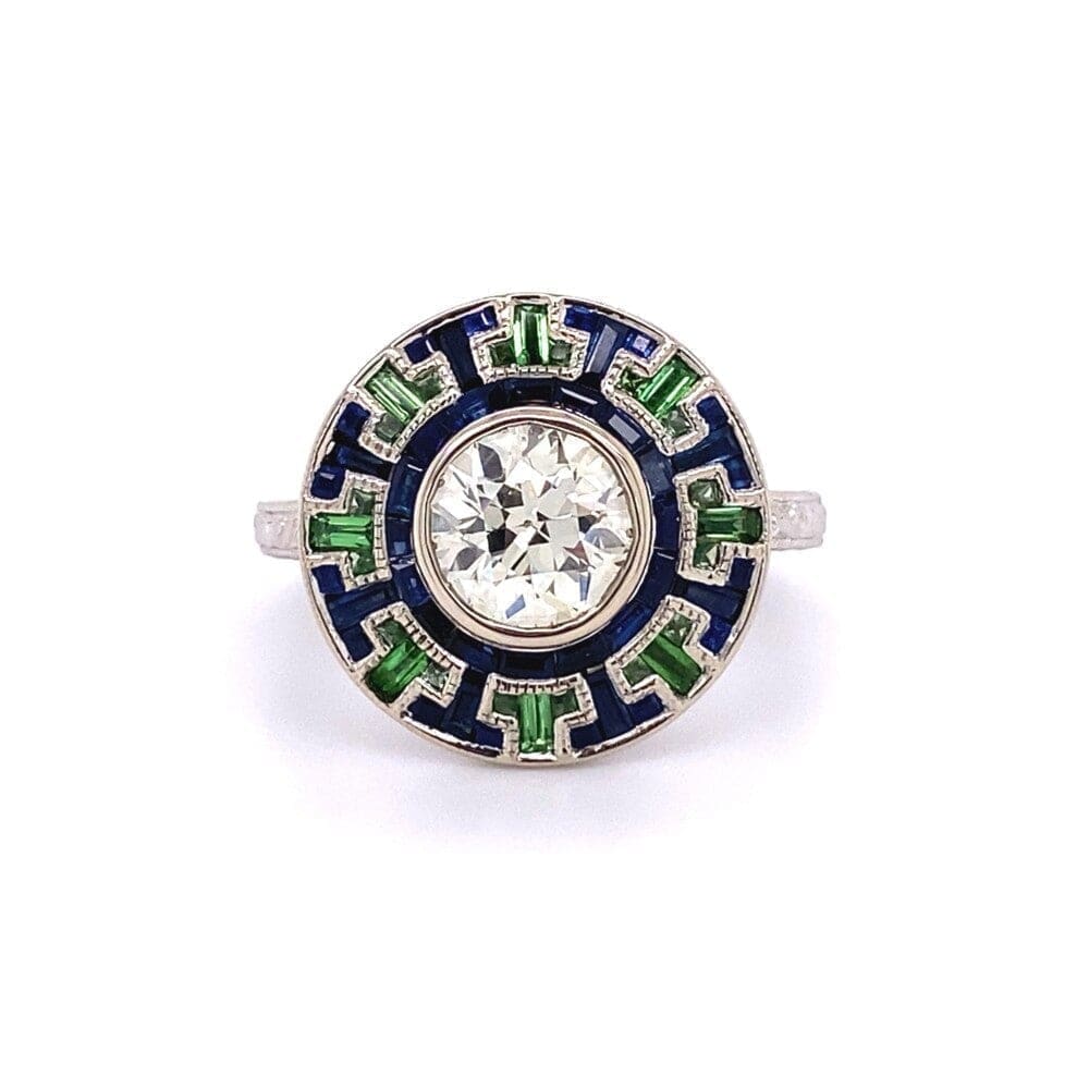 Art Deco Revival Sapphire and Tsavorite Ring at Regard Jewelry in Austin, Texas - Regard Jewelry