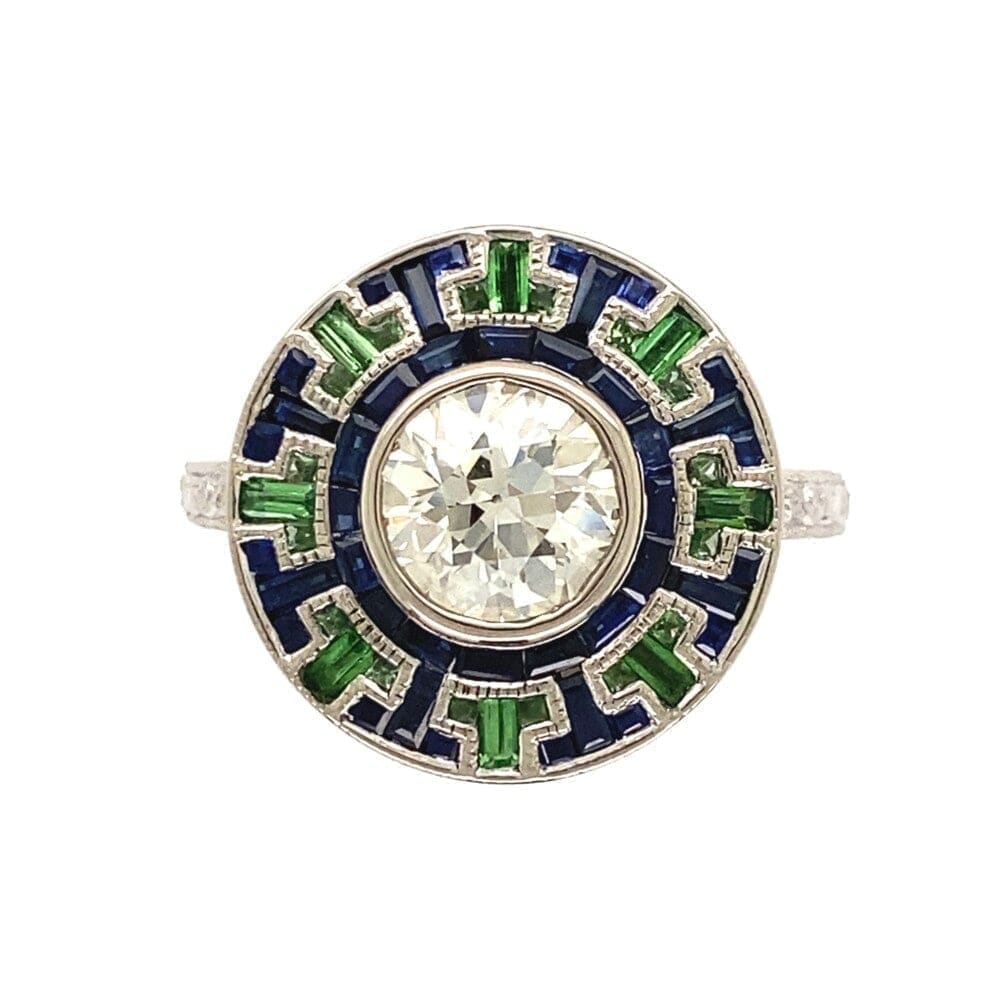 Art Deco Revival Sapphire and Tsavorite Ring at Regard Jewelry in Austin, Texas - Regard Jewelry