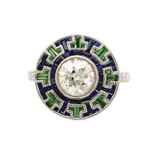 Art Deco Revival Sapphire and Tsavorite Ring at Regard Jewelry in Austin, Texas - Regard Jewelry